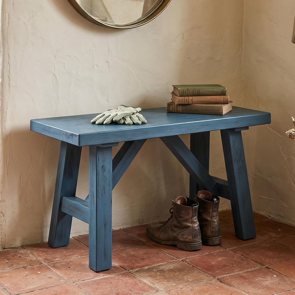 chairus Farmhouse Solid Wood Bench, 30" Entryway Bench Seat Rustic Narro...