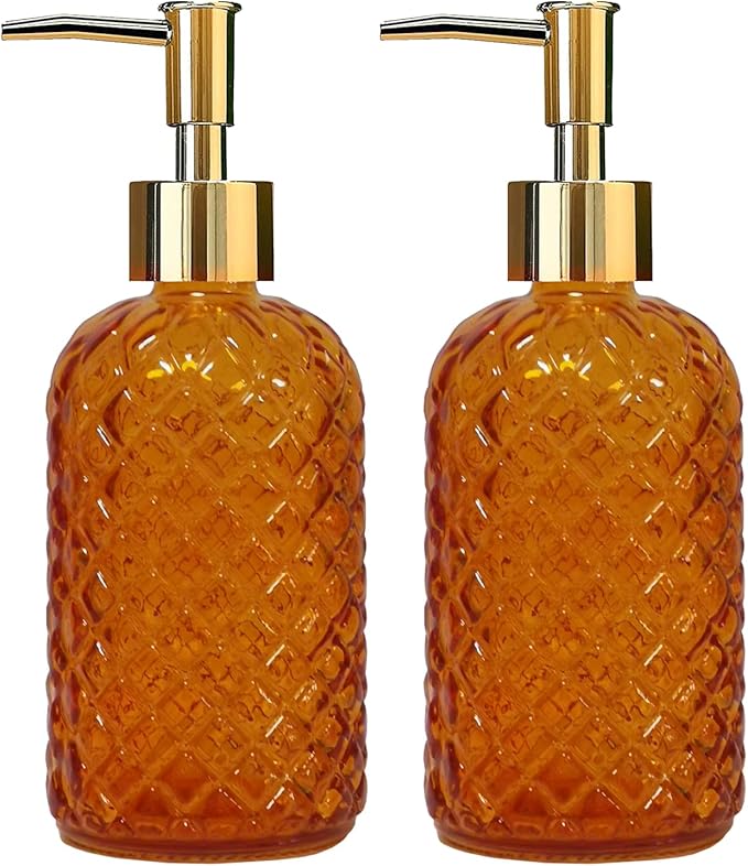 Orange Glass Soap Dispenser, 13.5oz Bathroom Hand Dispenser, Lotion Dispenser by YYTSGG