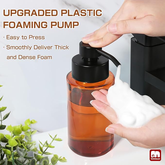 GMISUN Glass Foaming Soap Dispenser, 10 Fl oz / 300ml Amber Glass Soap Dispenser - Image 2