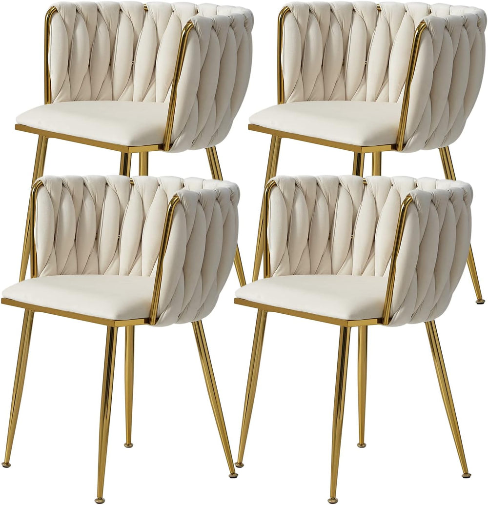 Dining Chairs, Beige Velvet Dining Chairs Set of 4