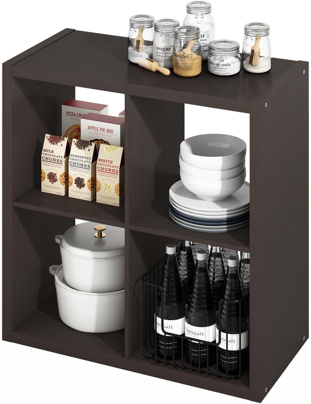 Furinno HERMITE Kitchen Island, 4-Cube Coffee Bar, Extra Thick Kitchen Storage