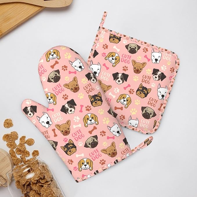 Cute Dog Oven Mitts and Pot Holders Set, Puppy Kitchen Accessories Heat - Image 8
