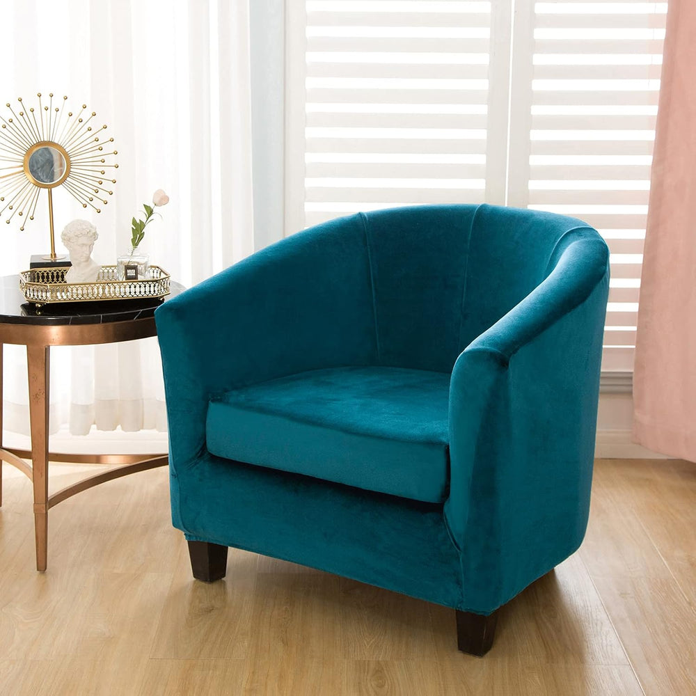 MIFXIN Tub Chair Slipcover 2-Piece Velvet Barrel Club Chair Covers with Cushi...