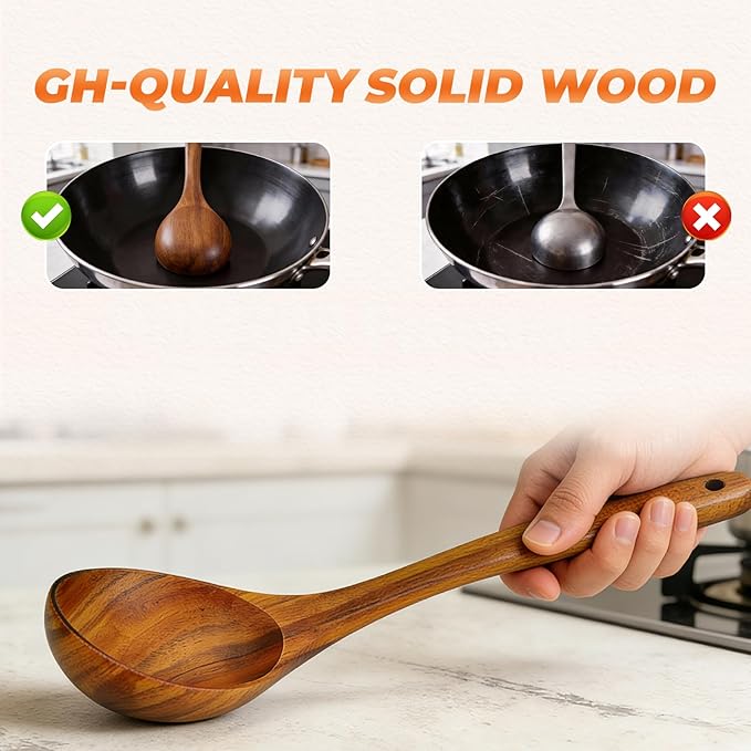 Wooden Ladle, Natural Acacia Wood Soup Spoons - Image 5