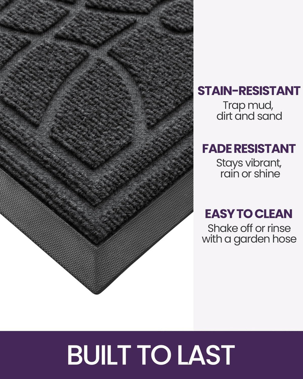 DEXI Front Door Mat Outside Entrance 24x36, Heavy Duty Non Slip, Grey
