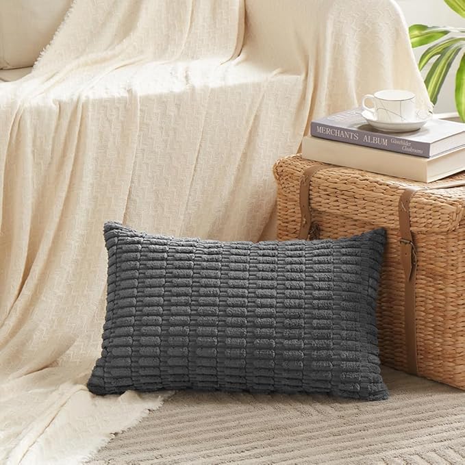 Fancy Homi 4 Packs Dark Grey Decorative Throw Pillow Covers 12x24 Inch - Image 2