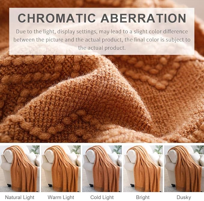 BOURINA Almond Throw Blanket 50x60 Inches Throw Textured Solid Soft Sofa Couch - Image 7