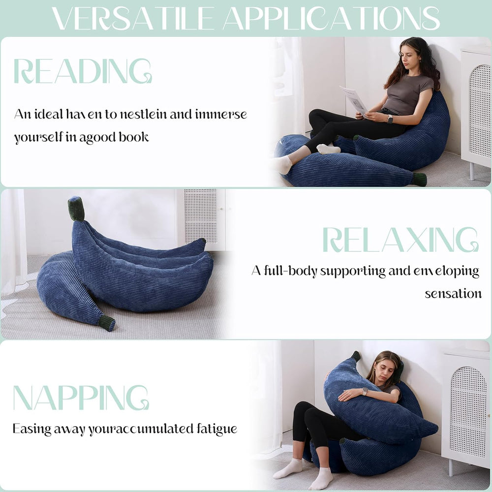 Banana Chaise Lounge Sofa Chair for Living Room, Bean Bag Chair with Ottoman,...