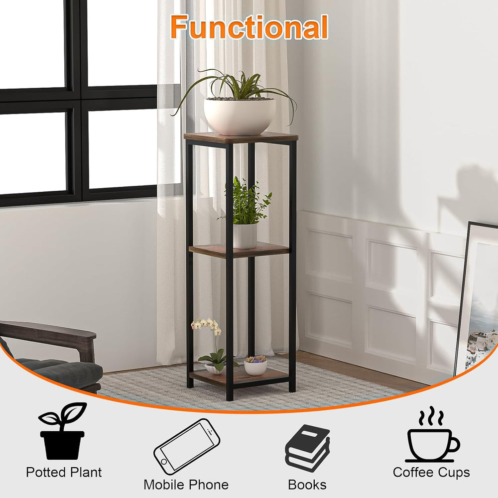 10" Wide Square Drink Table with Adjustable Feet - 3-Tier Small Side Tab...