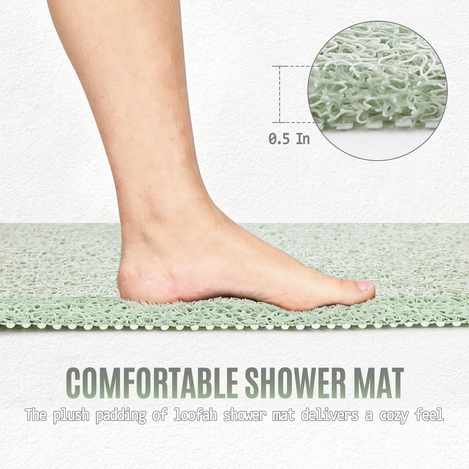 17 * 30in Shower Mat Bathtub Mat Non Slip | Bathmats Non Slip, Quick Drying Foot Scrubber Loofah Mats for Inside Shower, Tub, Bathroom, Home, Mint Green