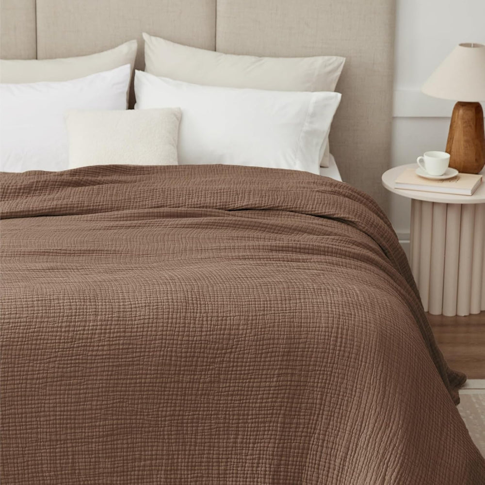 100% Cotton Muslin Blanket for Adults, 6-Layer Large Throw, 50x70, Brown