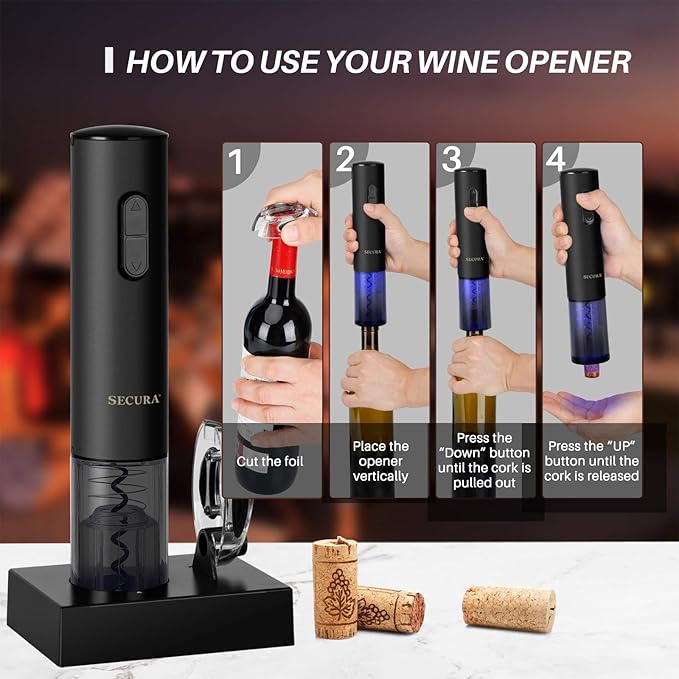 Secura Electric Wine Opener, Automatic Electric Wine Bottle Corkscrew Opener - Image 3