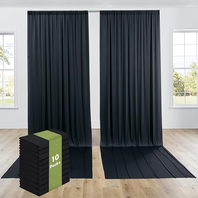 PartyVillage 50ft×15ft Black Backdrop Curtain for Halloween Parties, 10 Panel...