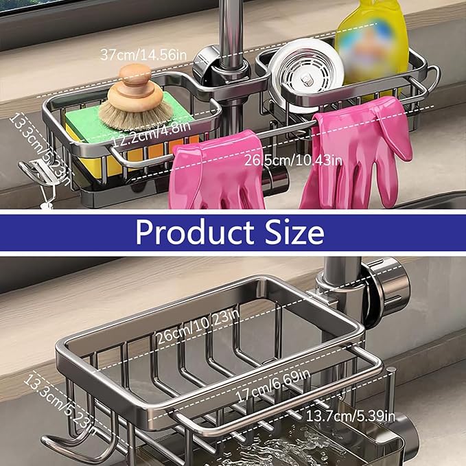 Kitchen Sink Faucet Organizer Multifunction Sponge Holder Organizer Sink Drain - Image 2