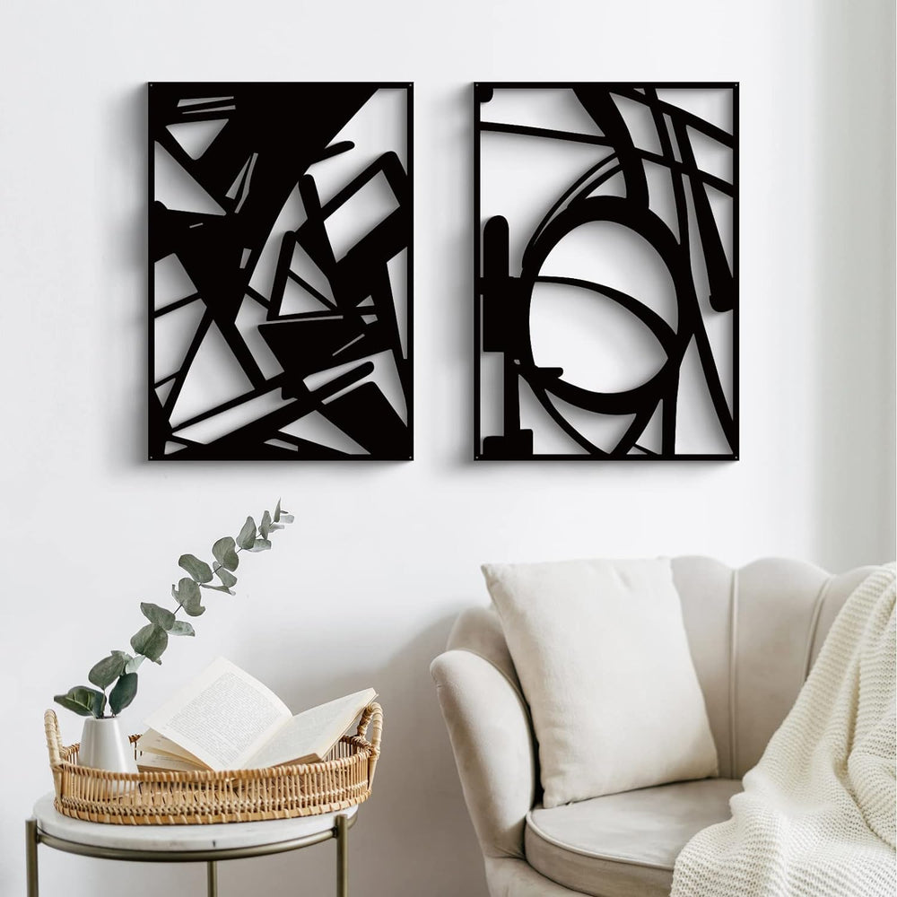 Glamativity 4 Pack Black Abstract Metal Wall Art, Minimalist Décor Single Lin...