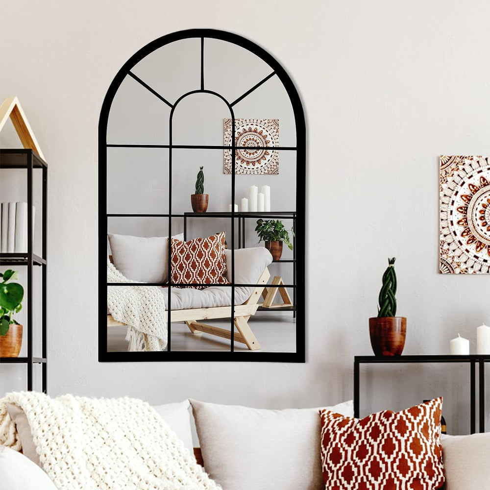 HQiJun Black Arched Window Mirror, Farmhouse Decorative Wall Mirrors for Livi...