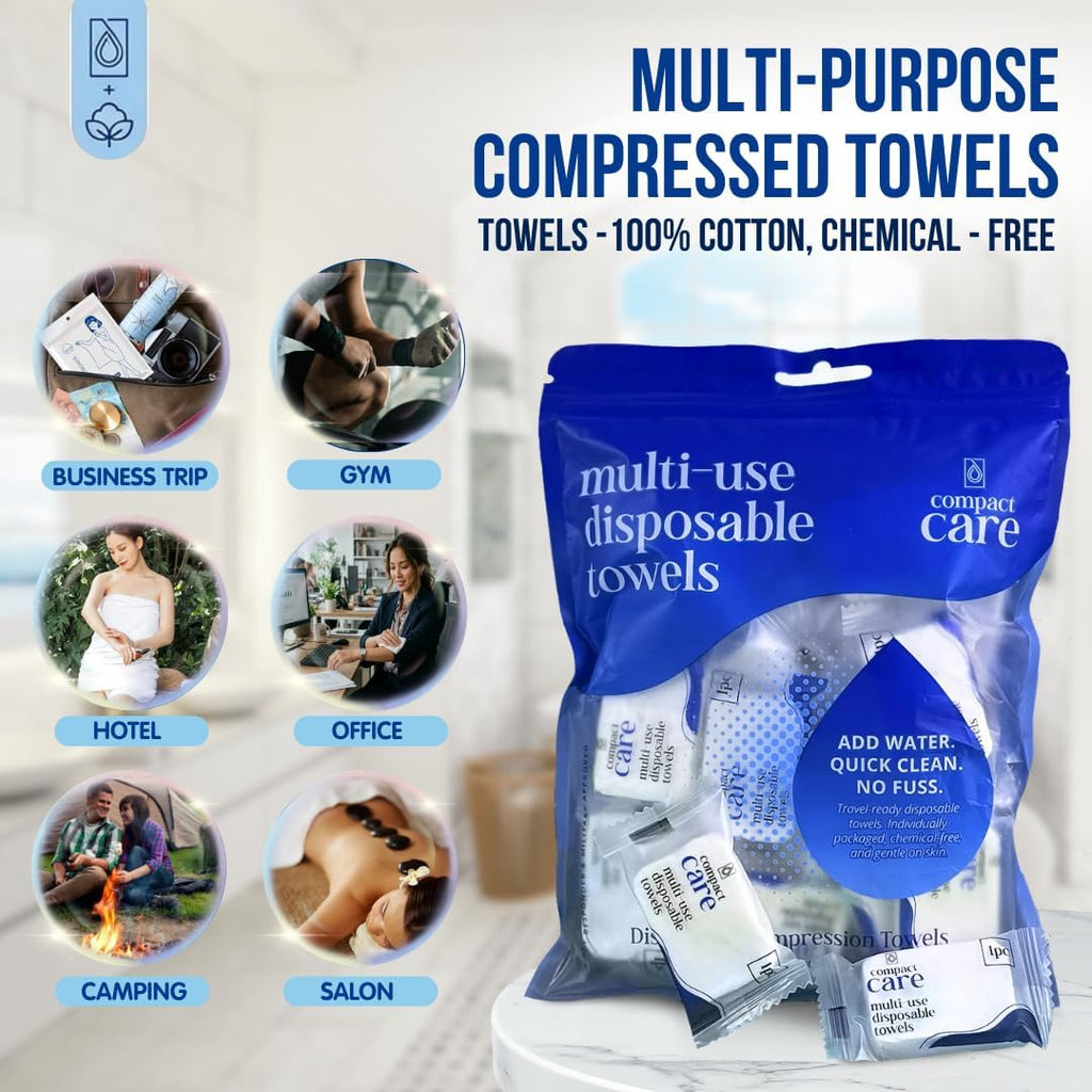 Compressed Towels 40 PCS - 100% Cotton Disposable Towels for Travel, Camping, Gym & Personal Hygiene - Chemical-Free Disposable Towel Tablets - Expands with Water - Portable Bulk Face Towels