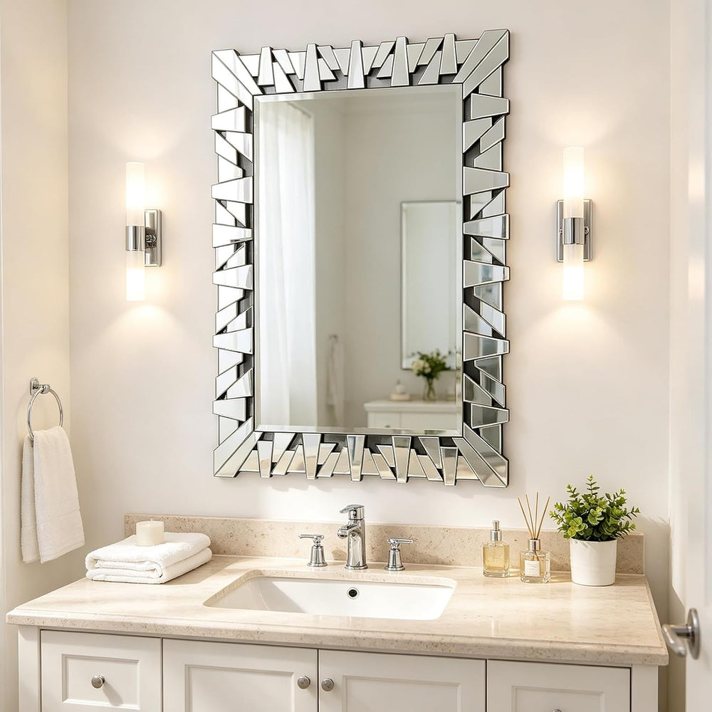 40" x 28" Large Wall Mirror with Glass Frame for Living Room