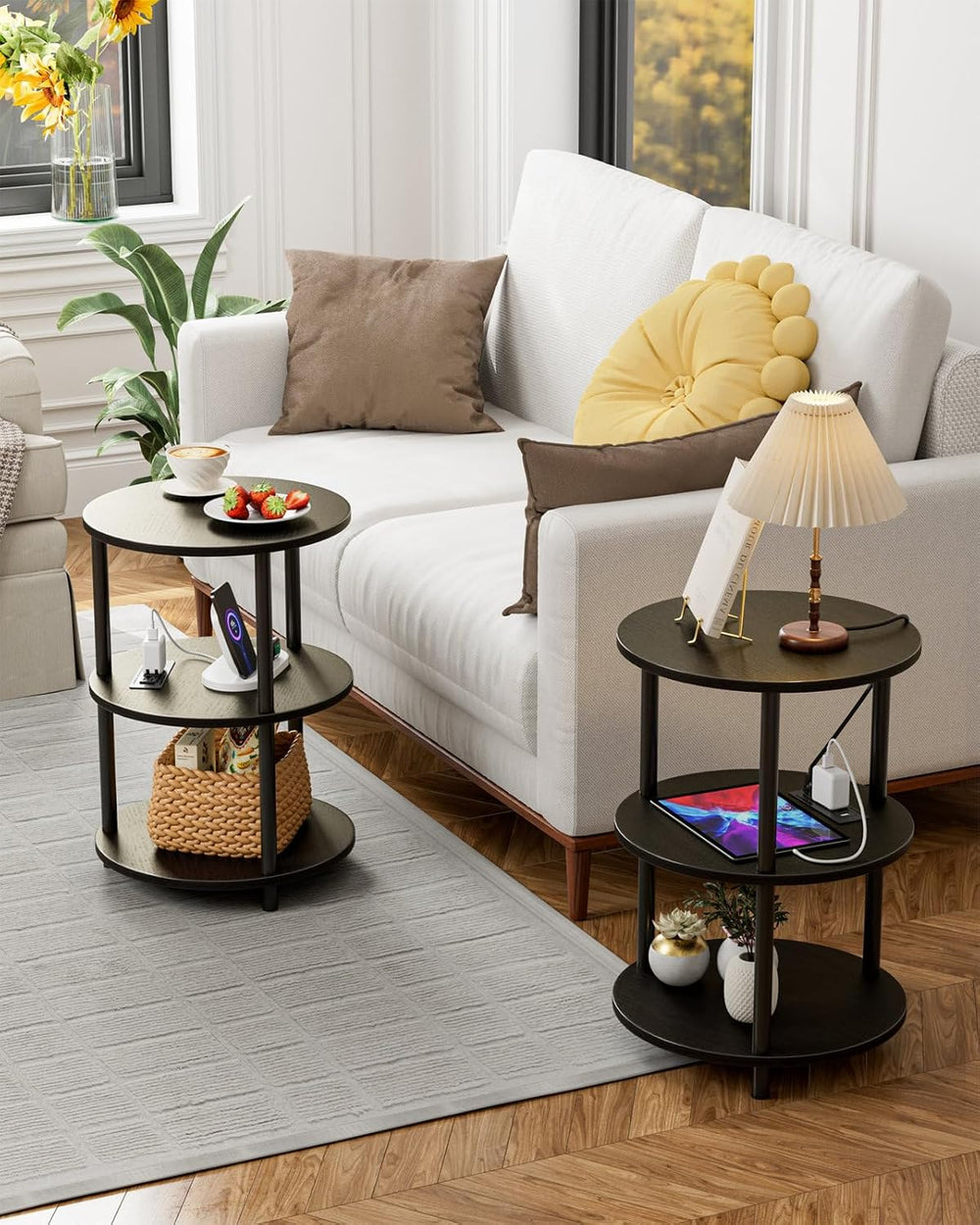 XBurmo Small Round End Table - 3 Tier Design Accent Table, Narrow Side or Bed...