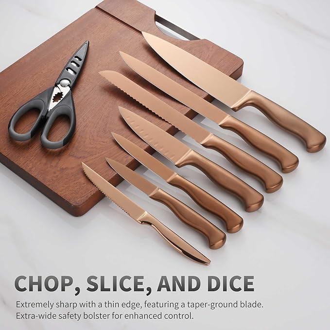 15-Piece Rose Gold Knife Block Set