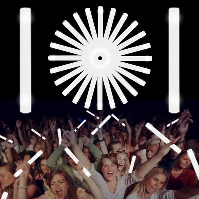 Glow Foam Sticks Bulk, 24 Pcs White Giant LED Light Up Sticks 3 Modes Flashing Glowing Baton Wands Party Supplies for Wedding, Raves,Concert,Birthday,Christmas, Halloween,Sporting Events