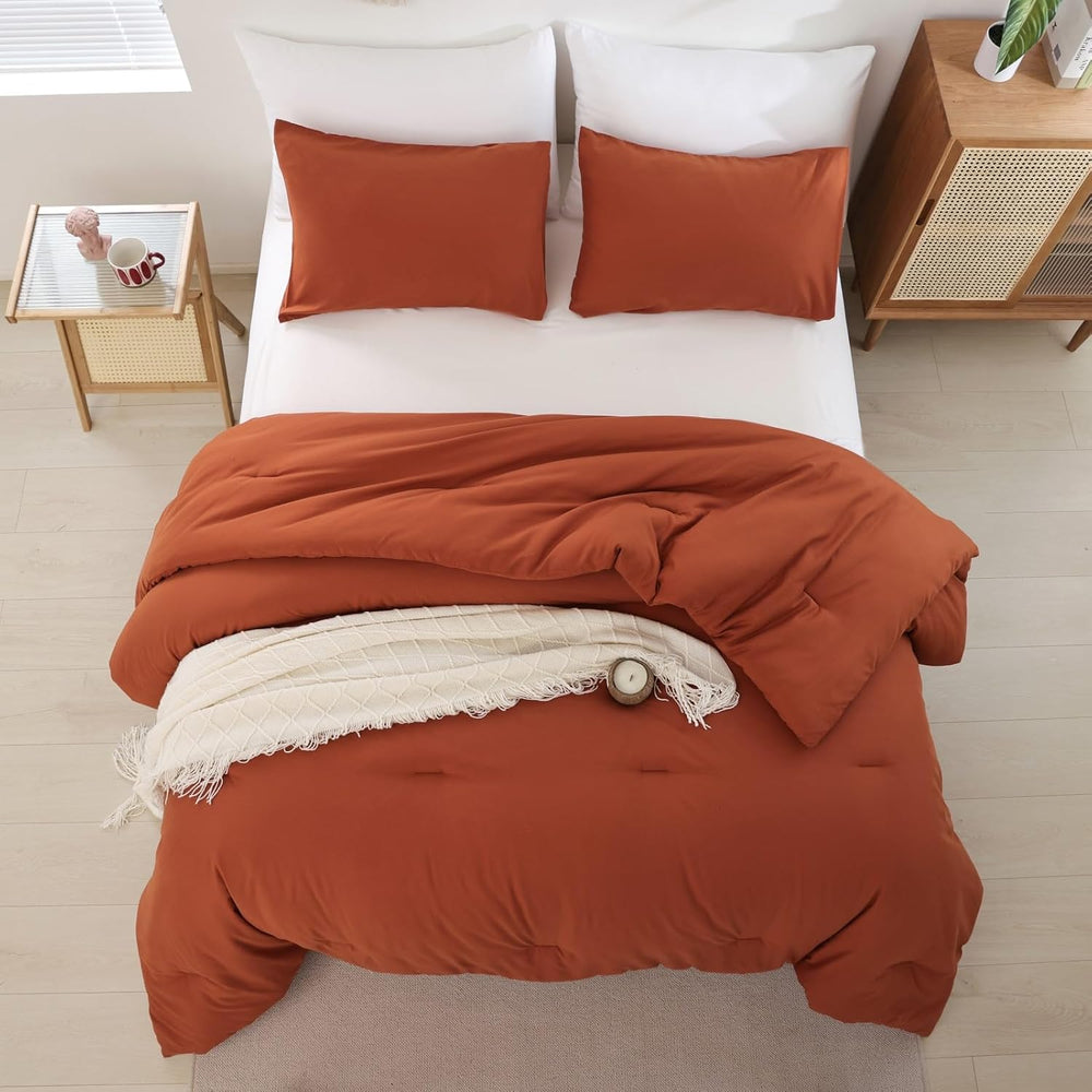 ROSGONIA California King Comforter Set Burnt Orange, 3 Pieces Bedding Quilt