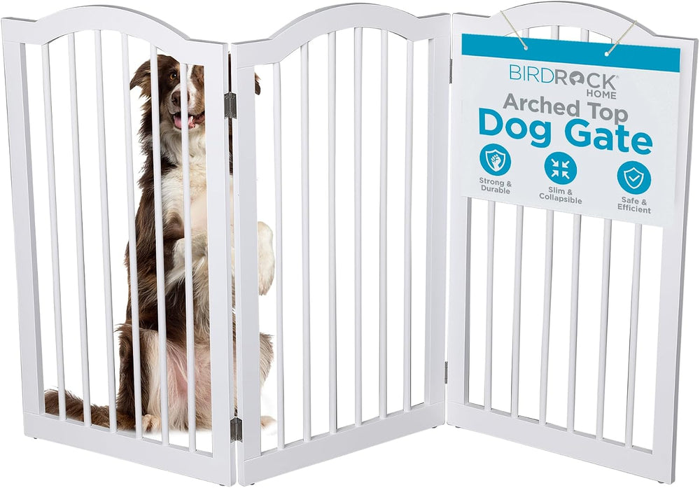 INTERNET'S BEST Arched Top Dog Gate | 3 Panel, 36" H Wooden Pet Barr...