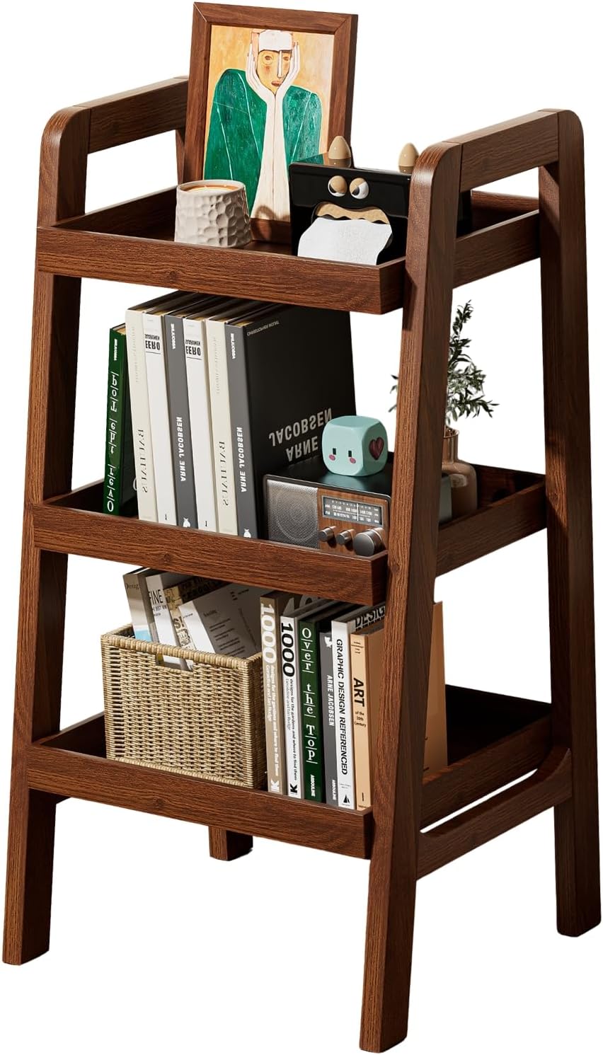 Solid Wood Ladder Shelf, 3 Tier Open Bookcase Storage Shelf | Space-saving ve...