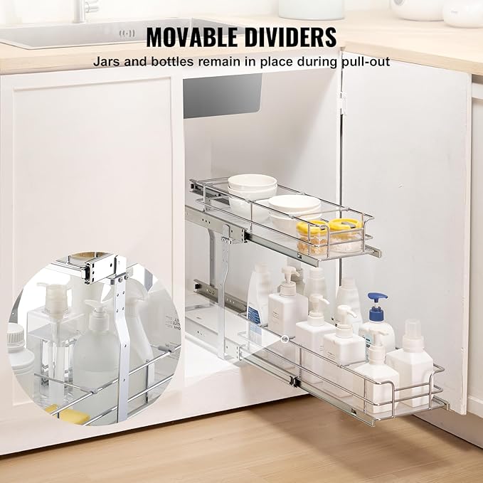 VEVOR Pull Out Cabinet Organizer, 8.5" W x 21" D x15.2 HHeavy Duty Slide Out - Image 3