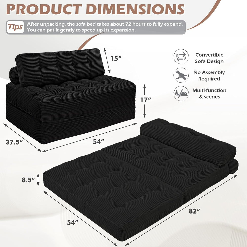 Folding Sofa Bed, Convertible Sleeper Chair with Pillow & Handle, Foldabl...