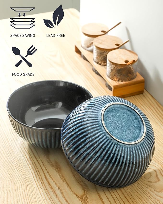 Hasense Large Salad Bowls of 2, Porcelain 60 Oz Serving Bowl 8 Inch - Image 3