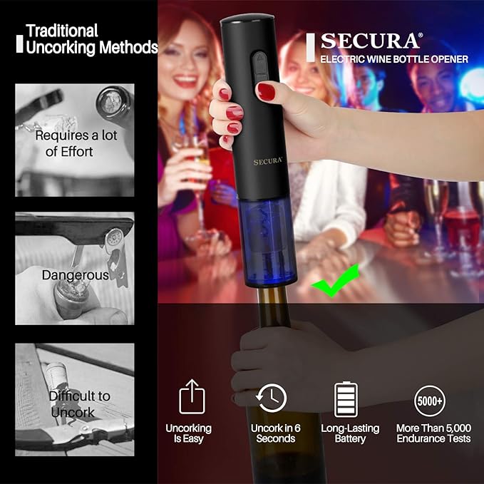 Secura Electric Wine Opener, Automatic Electric Wine Bottle Corkscrew Opener - Image 2