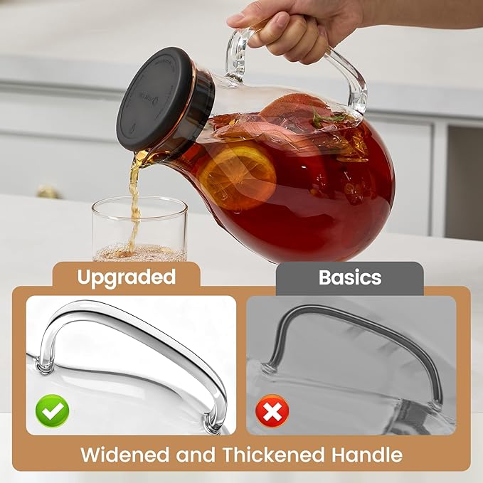 Glass Pitcher with Lid, 68 oz, Hot/Cold Glass Water Jug with Silicone Lid - Image 2