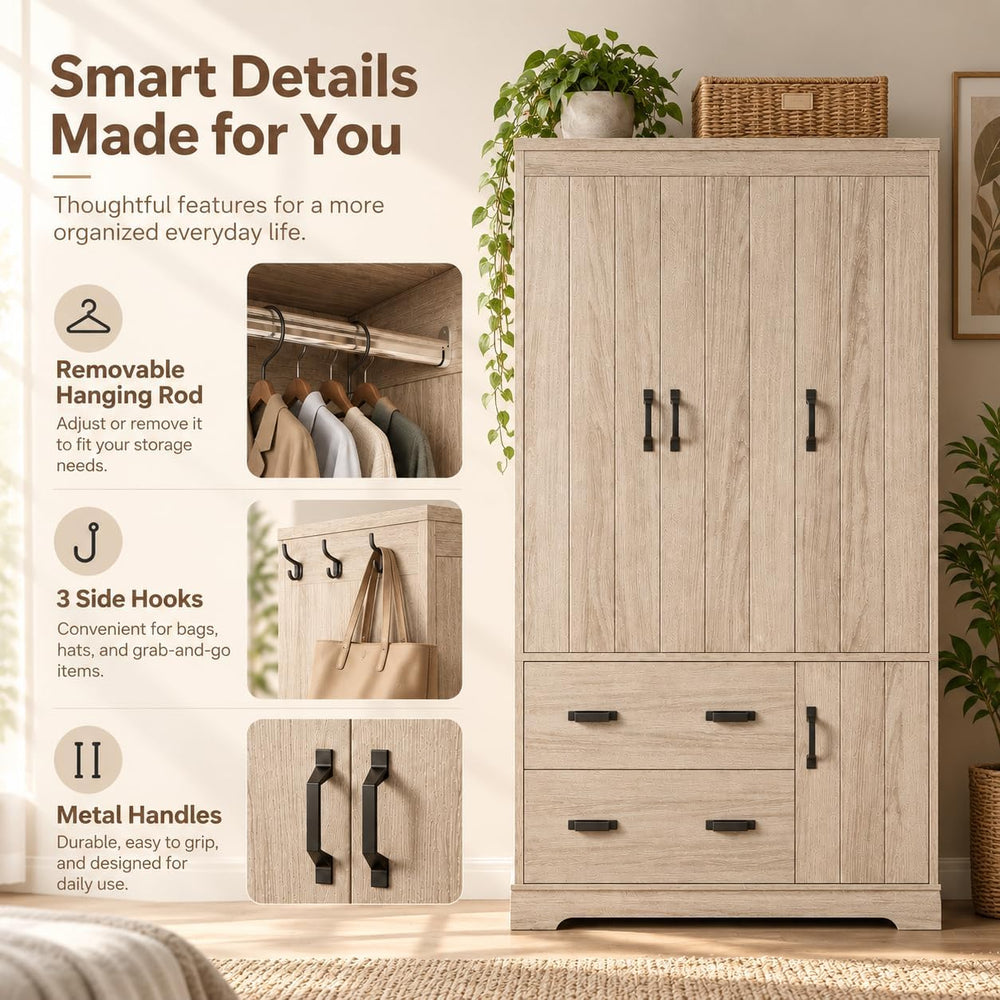 LIKIMIO 70" Freestanding Wardrobe Closet (Natural Oak)