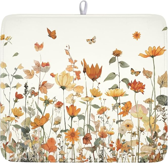 Fall Floral Dish Drying Mat for Kitchen Counter Orange Rustic Vintage by Unknown
