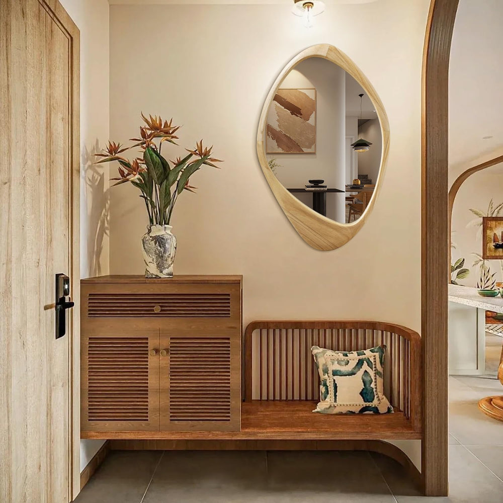 AAZZKANG Irregular Large Wall Mirror Wooden Asymmetrical Hanging Mirrors
