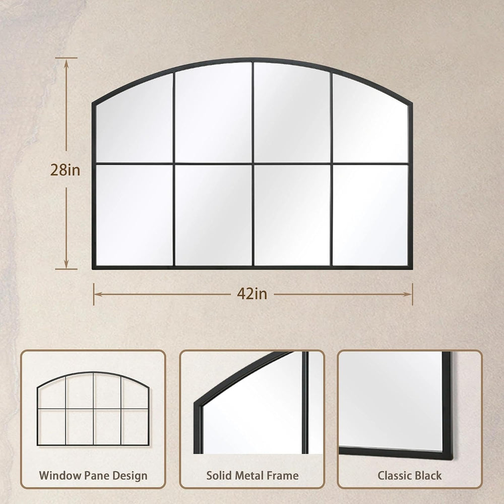 Besdomus Large Black Arched Mirror: 42"x28" Wide Arched Window Mirror