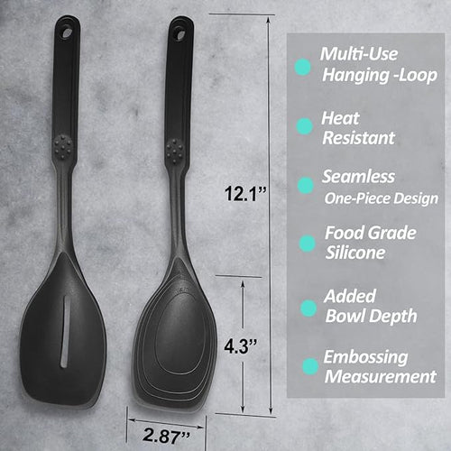 2 Pack Large Silicone Cooking Spoon, Non-Stick Slotted and Solid Spoon set - Image 2