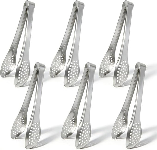 6 PCS Silver Serving Tongs for Party 7 Inch Stainless Steel Serving Utensils by IAXSEE