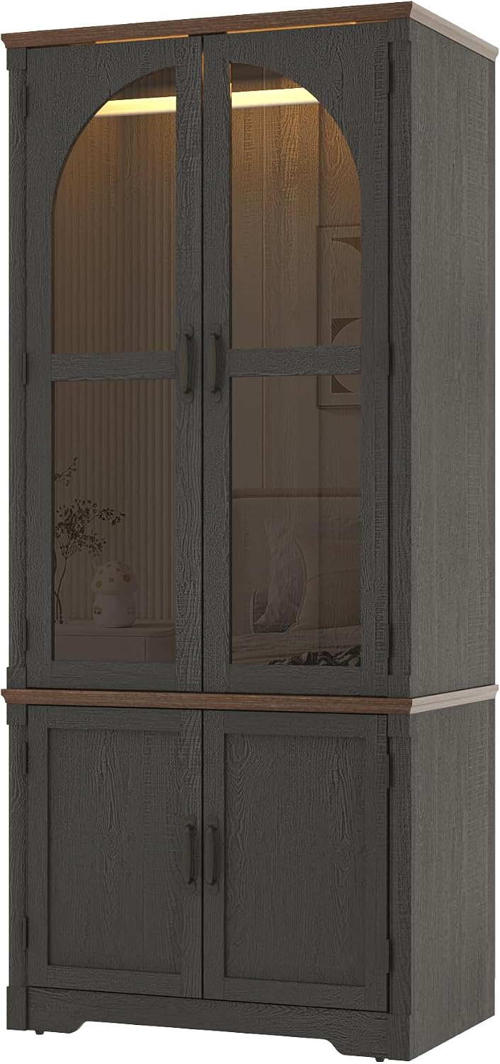 Tall Farmhouse 2 Doors Armoire Wardrobe Closet with LED ,72" Freestandin...