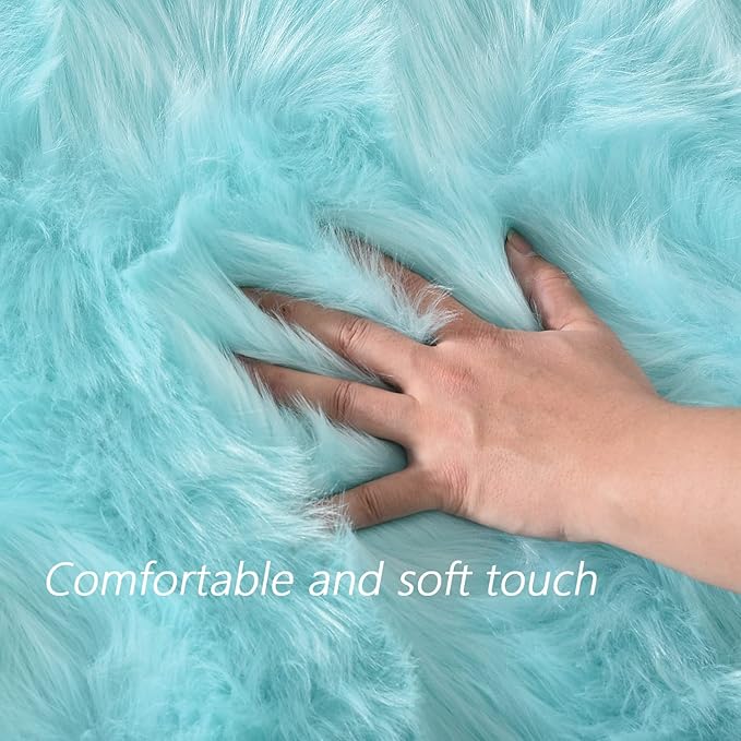 Latepis Light Blue Shaggy Rugs for Bedroom 3x4 Faux Sheepskin Rug Teal Fur Rug - Image 4