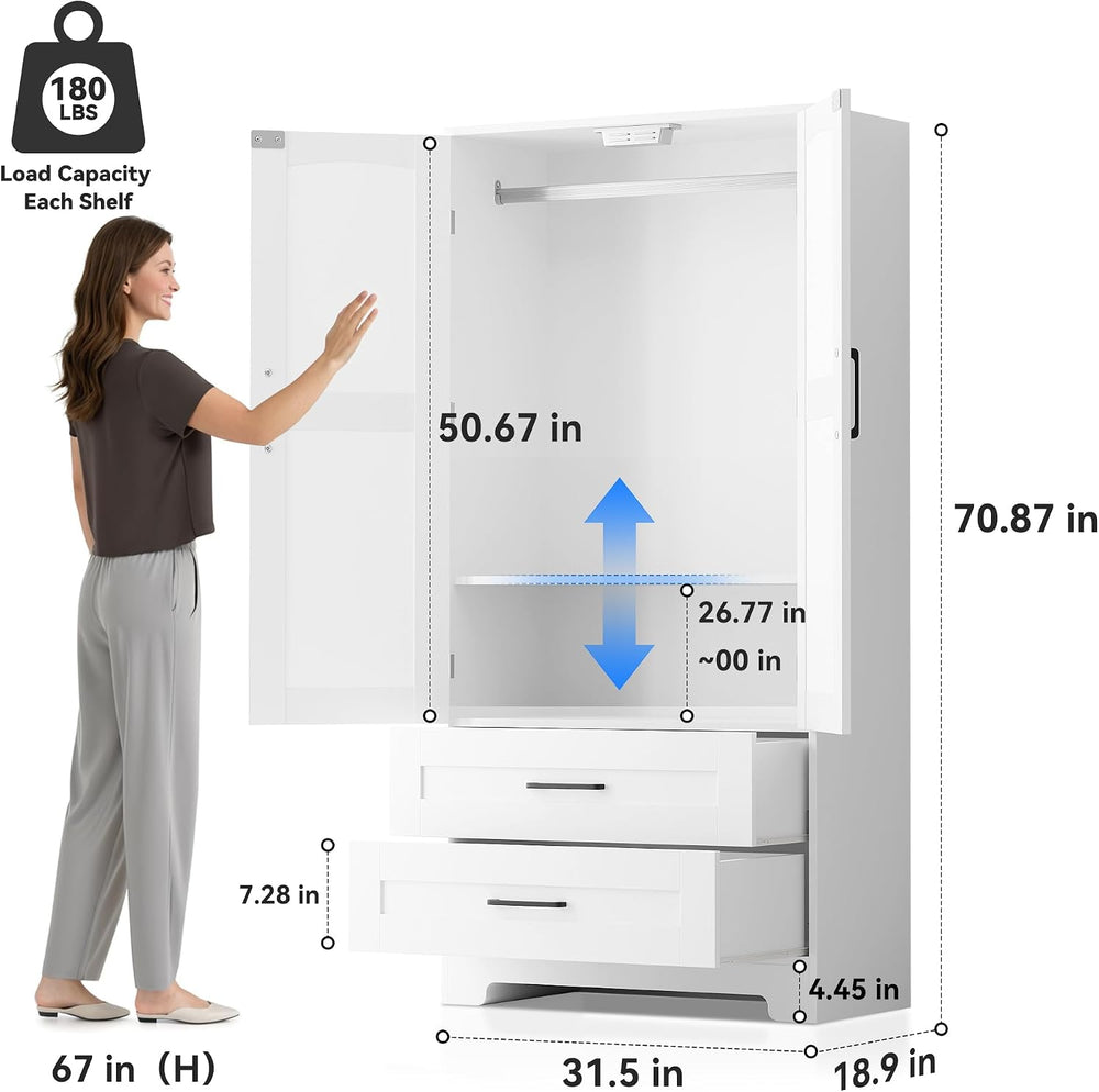 Wooden Armoire Wardrobe Closet, Bedroom Armoires with Door and Drawers, Frees...