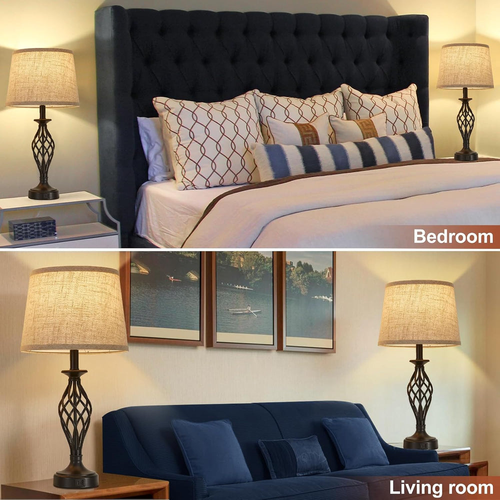 Table Lamp for Bedroom Set of 2 with USB C+A Ports,Modern Night Stand Lamps