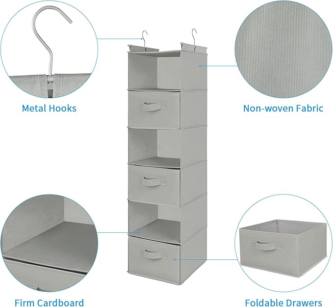 MAX Houser 6 Tier Shelf Hanging Closet Organizer, Closet Hanging Shelf - Image 9