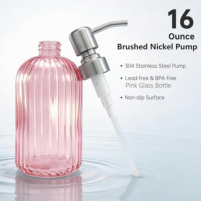 16 OZ Pink Glass Soap Dispenser Glass Soap Dispenser - Image 4