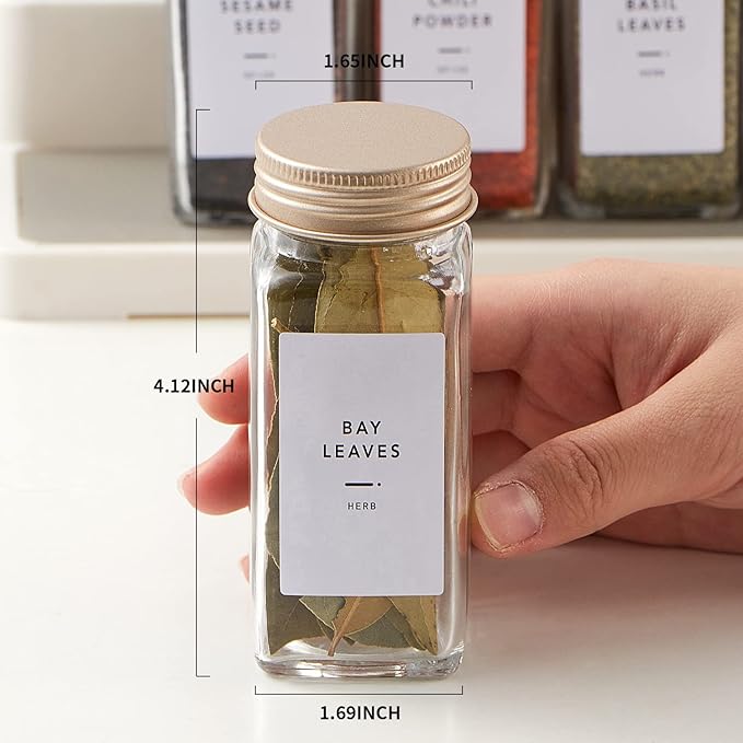48 Pcs Spice Jars with Label- Glass Spice Jars with Gold Metal Caps, Shaker Lids - Image 2