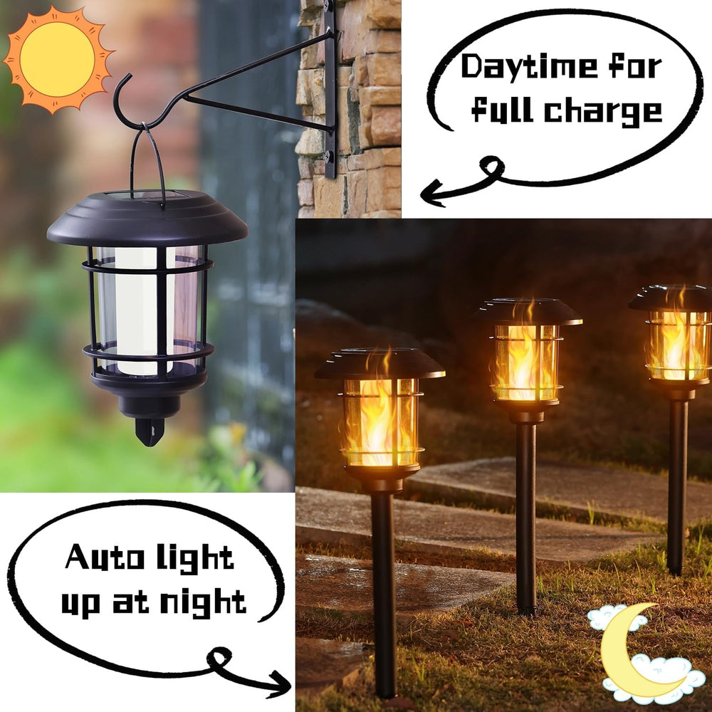 Dynaming 6 Pack Solar Flame Torch Lights Outdoor, Halloween Dual Use Flickeri...