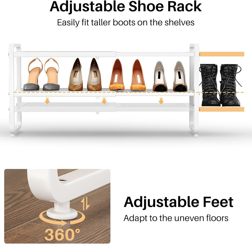 Expandable Metal Shoe Rack for Closet, Entryway & Garage, 2-Tier, White |...