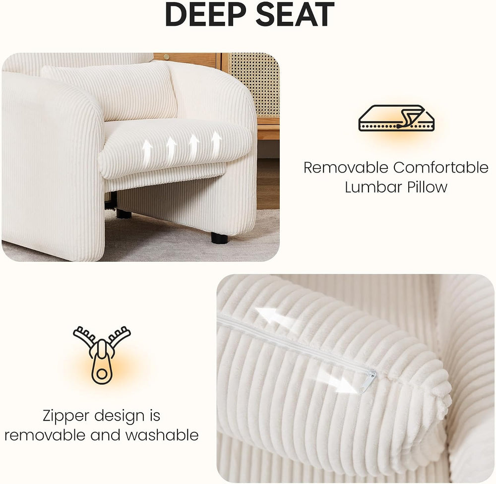 Modern Accent Chair, Comfy Upholstered Corduroy Armchair, Stylish Lounge Read...