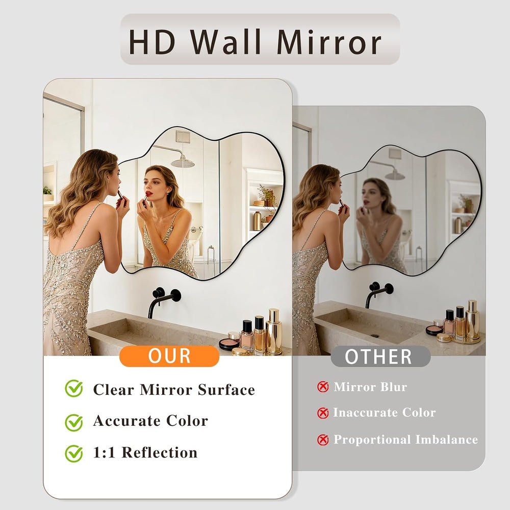 Irregular Wall Mirror, 22"x32" Wavy Cloud Bathroom Vanity Mirrors